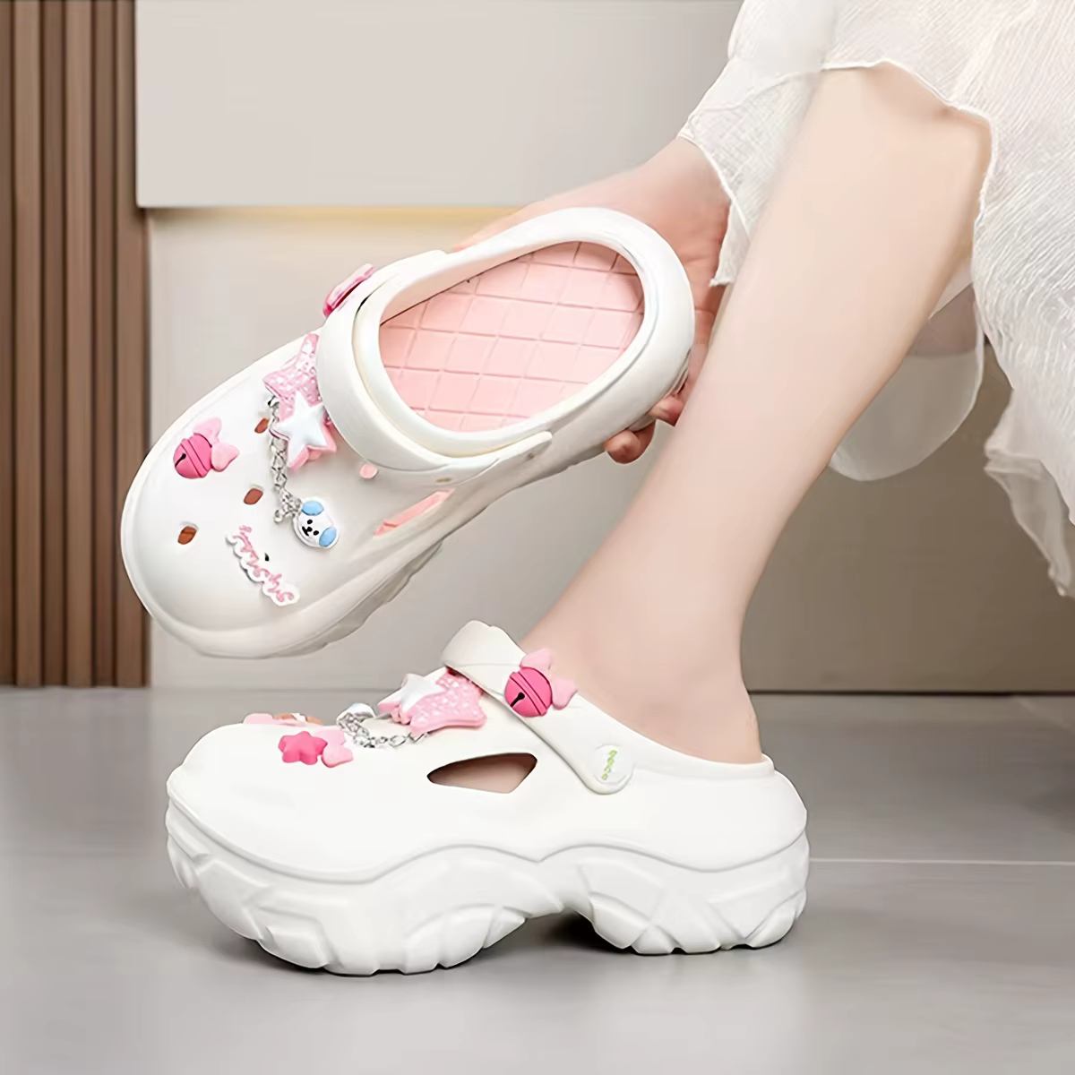 Clogs De Dama 2501 blanco y pink 50% OFF